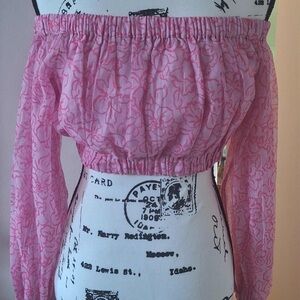 Lovers + Friends Pink Floral Off-Shoulder Crop Top